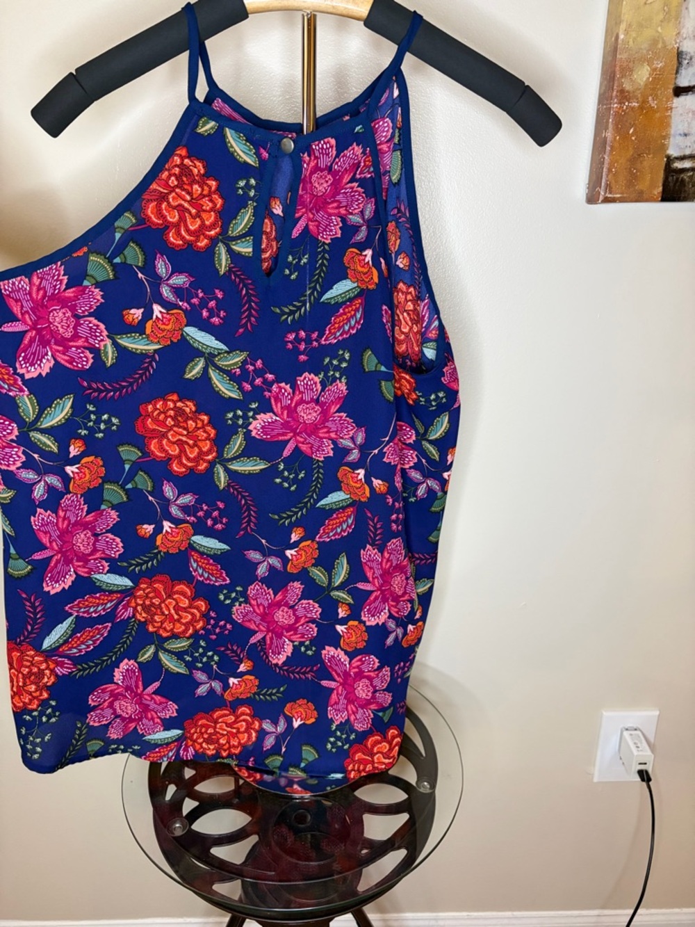 Papermoon Navy Halter Cami with Pink & Orange Floral Print